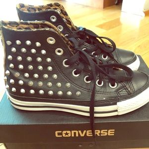 Black Leather studded converse Allstar